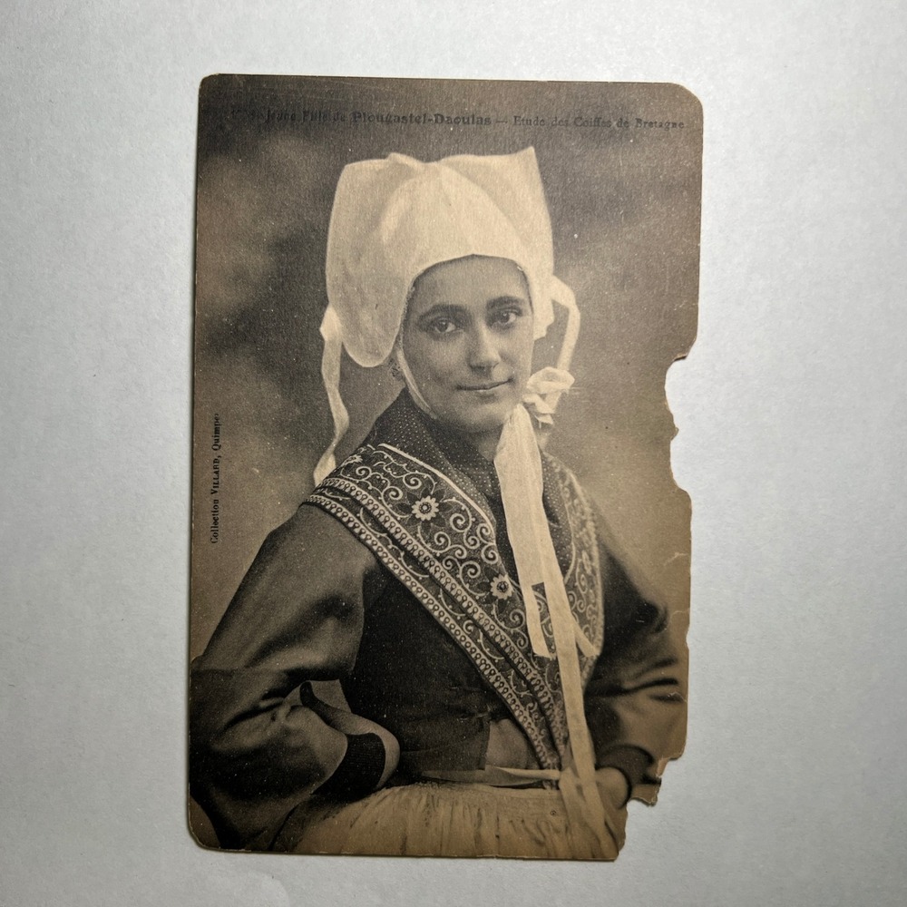1910 ATQ RPPC Postcard Young Woman Plougastel Coiffe Brittany France Villard VTG